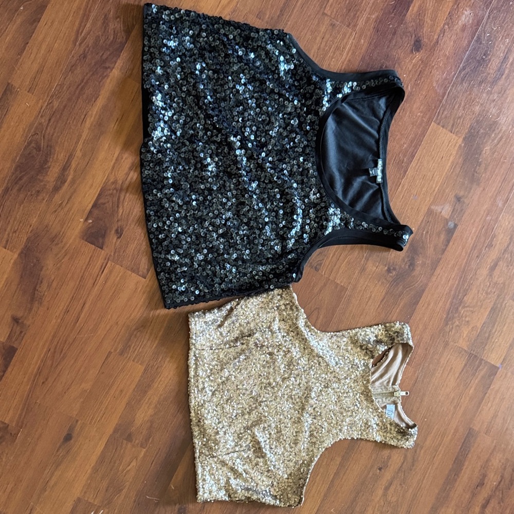 Express Black and Gold Sequin Crop Tops